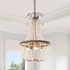 3-Light Black Vintage Wood Beaded Candlestick Chandelier Farmhouse with Adjustable Hanging Chain by Bella Depot -Bella Depot || ULTRALAST GREEN Sales black bella depot chandeliers fc4032 3b 1f 1000