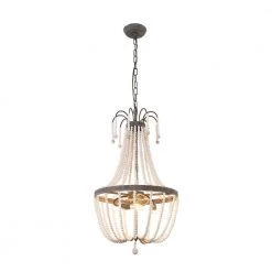 3-Light Black Vintage Wood Beaded Candlestick Chandelier Farmhouse with Adjustable Hanging Chain by Bella Depot