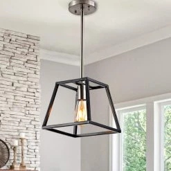 1-Light Black Mini Metal Pendant with Cage Shade kitchen Island Light by Cedar Hill