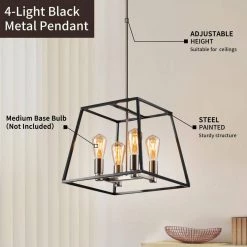 4-Light Square Pendant Light with Black Metal Shade by Cedar Hill -Bella Depot || ULTRALAST GREEN Sales black cedar hill chandeliers 410406 4f 1000