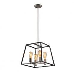 4-Light Square Pendant Light with Black Metal Shade by Cedar Hill