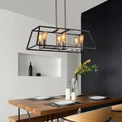 6-Light Adjustable Pendant Lights with Black Metal Shade by Cedar Hill -Bella Depot || ULTRALAST GREEN Sales black cedar hill chandeliers 410506 44 1000