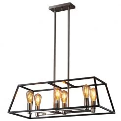 6-Light Adjustable Pendant Lights with Black Metal Shade by Cedar Hill