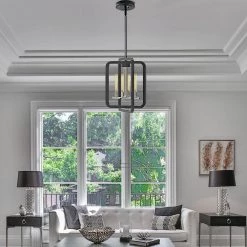 4-Light Brushed Nickel Industrial Geometric Pendant by Cedar Hill -Bella Depot || ULTRALAST GREEN Sales black cedar hill chandeliers 410821 76 1000