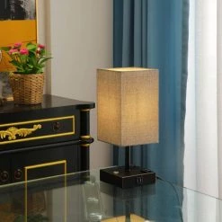 15 in. Black Desk lamp with Charging Outlet and USB Port Fabric Shade by Cedar Hill 17 15 in. Black Desk lamp with Charging Outlet and USB Port Fabric Shade by Cedar Hill -Bella Depot || ULTRALAST GREEN Sales black cedar hill desk lamps 421008 31 1000