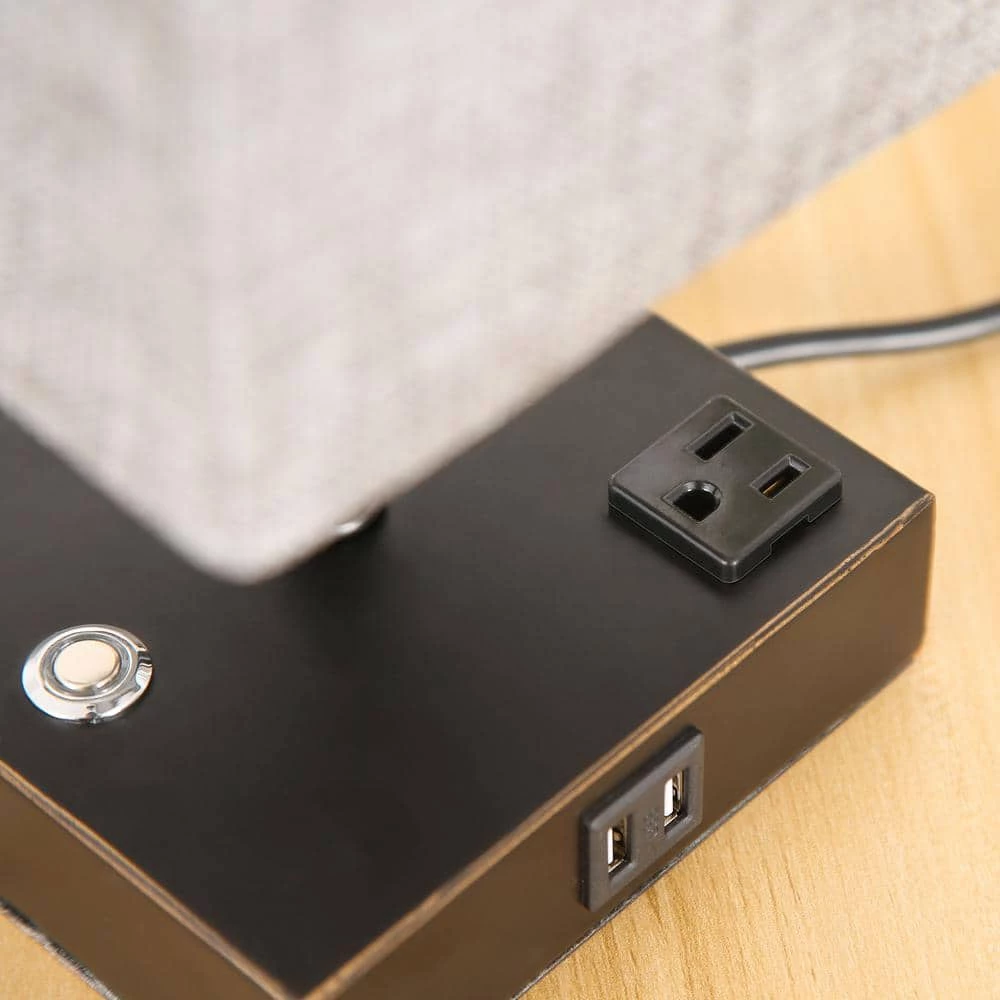 15 in. Black Desk lamp with Charging Outlet and USB Port Fabric Shade by Cedar Hill 7 15 in. Black Desk lamp with Charging Outlet and USB Port Fabric Shade by Cedar Hill - Image 5