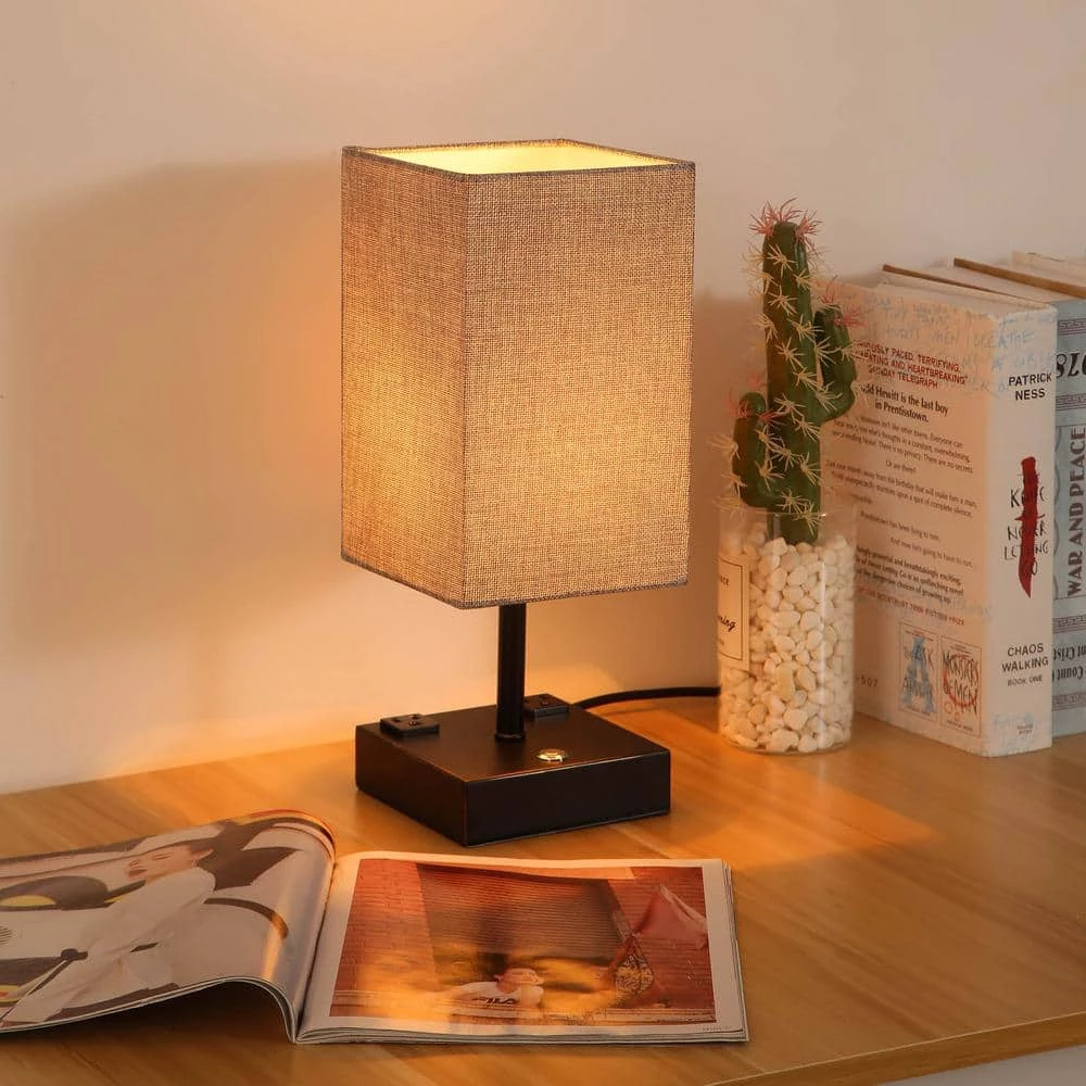 15 in. Black Desk lamp with Charging Outlet and USB Port Fabric Shade by Cedar Hill 5 15 in. Black Desk lamp with Charging Outlet and USB Port Fabric Shade by Cedar Hill - Image 3