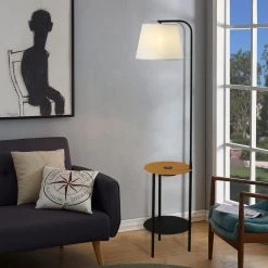 65 in. Black Floor Lamp with USB Ports Wireless Charging and Table by Cedar Hill -Bella Depot || ULTRALAST GREEN Sales black cedar hill floor lamps 415202 31 1000