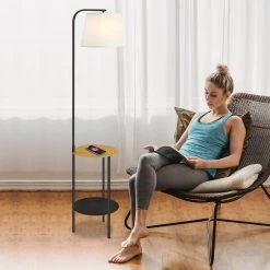 65 in. Black Floor Lamp with USB Ports Wireless Charging and Table by Cedar Hill -Bella Depot || ULTRALAST GREEN Sales black cedar hill floor lamps 415202 76 1000