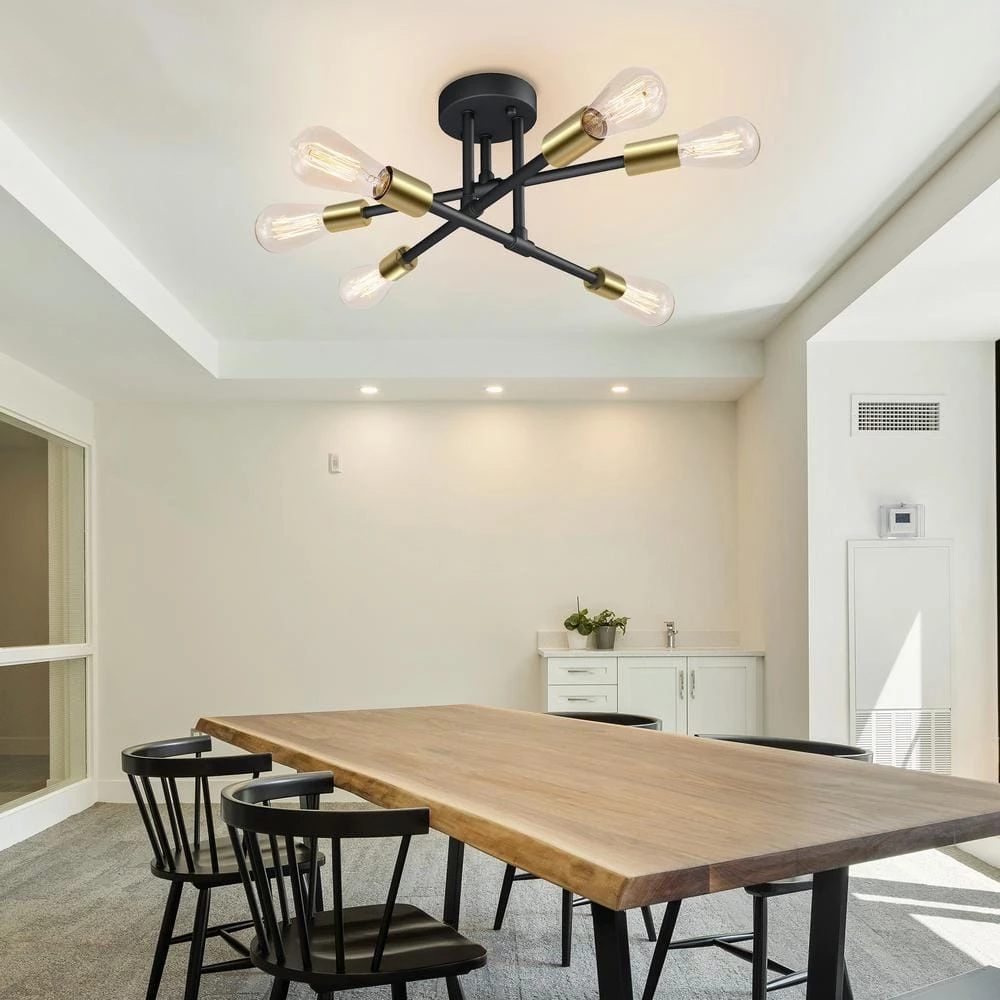 17.5 in. 6-Light Black Sputnik Semi-Flush Mount Ceiling Light by Cedar Hill 5 17.5 in. 6-Light Black Sputnik Semi-Flush Mount Ceiling Light by Cedar Hill - Image 4