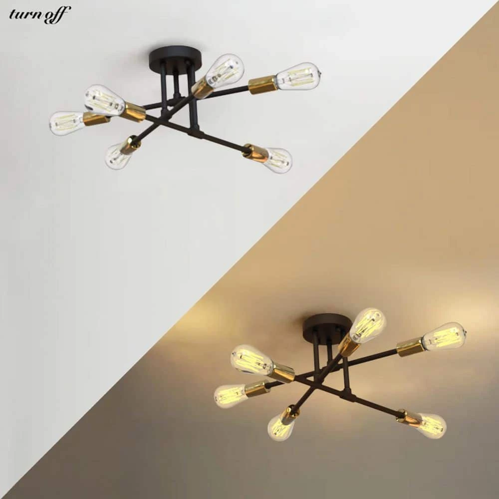 17.5 in. 6-Light Black Sputnik Semi-Flush Mount Ceiling Light by Cedar Hill 3 17.5 in. 6-Light Black Sputnik Semi-Flush Mount Ceiling Light by Cedar Hill - Image 2