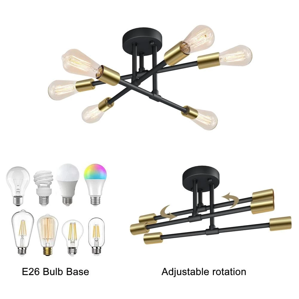 17.5 in. 6-Light Black Sputnik Semi-Flush Mount Ceiling Light by Cedar Hill 7 17.5 in. 6-Light Black Sputnik Semi-Flush Mount Ceiling Light by Cedar Hill - Image 6