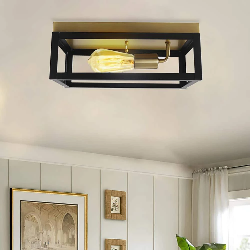 13 in. 1-Light Matte Black Flush Mount Metal Square Cage Ceiling Light Fixture by Cedar Hill 6 13 in. 1-Light Matte Black Flush Mount Metal Square Cage Ceiling Light Fixture by Cedar Hill - Image 4