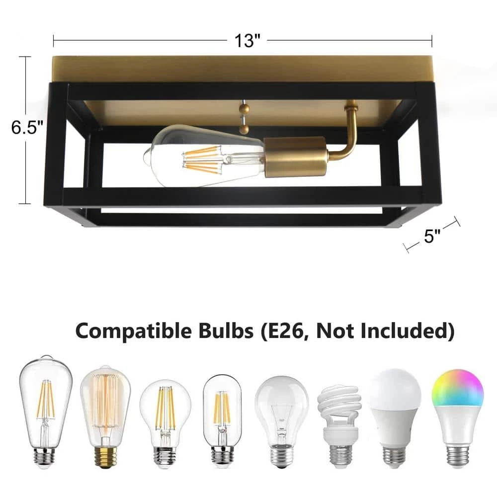 13 in. 1-Light Matte Black Flush Mount Metal Square Cage Ceiling Light Fixture by Cedar Hill 5 13 in. 1-Light Matte Black Flush Mount Metal Square Cage Ceiling Light Fixture by Cedar Hill - Image 3