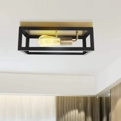 13 in. 1-Light Matte Black Flush Mount Metal Square Cage Ceiling Light Fixture by Cedar Hill