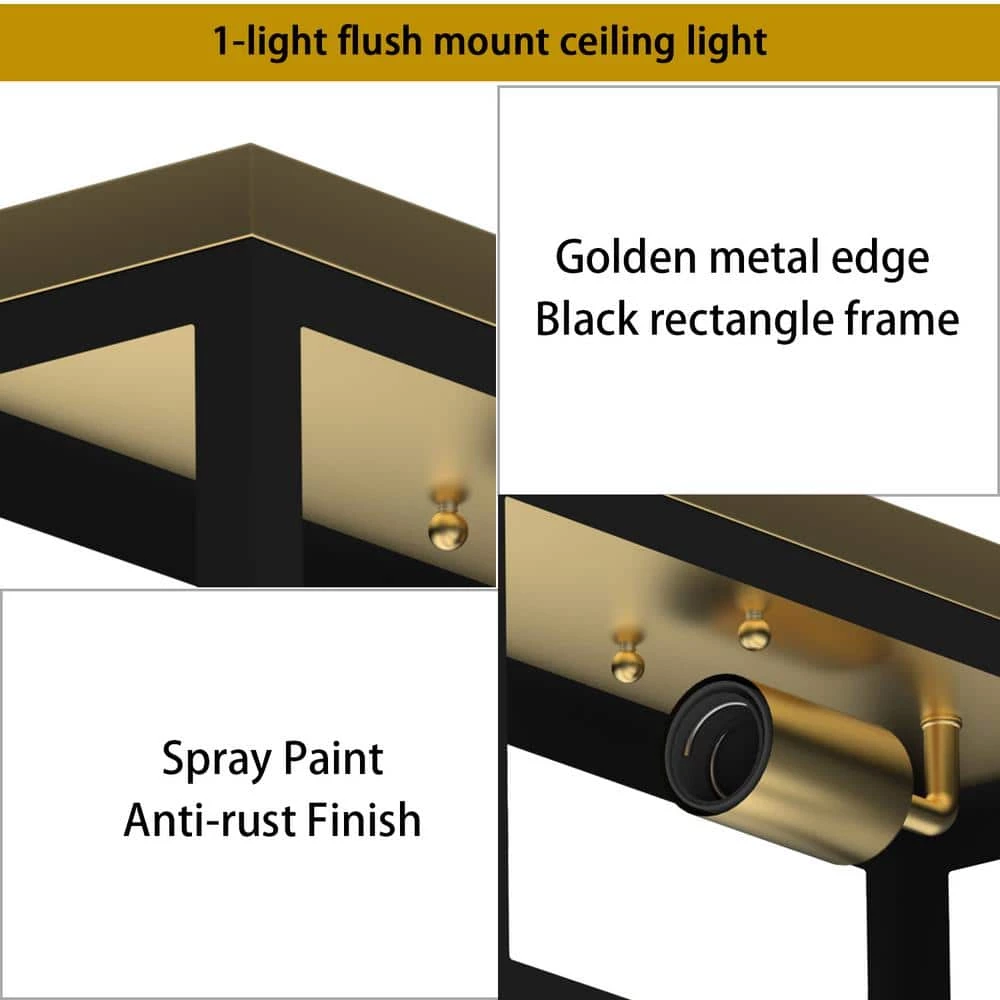 13 in. 1-Light Matte Black Flush Mount Metal Square Cage Ceiling Light Fixture by Cedar Hill 4 13 in. 1-Light Matte Black Flush Mount Metal Square Cage Ceiling Light Fixture by Cedar Hill - Image 2