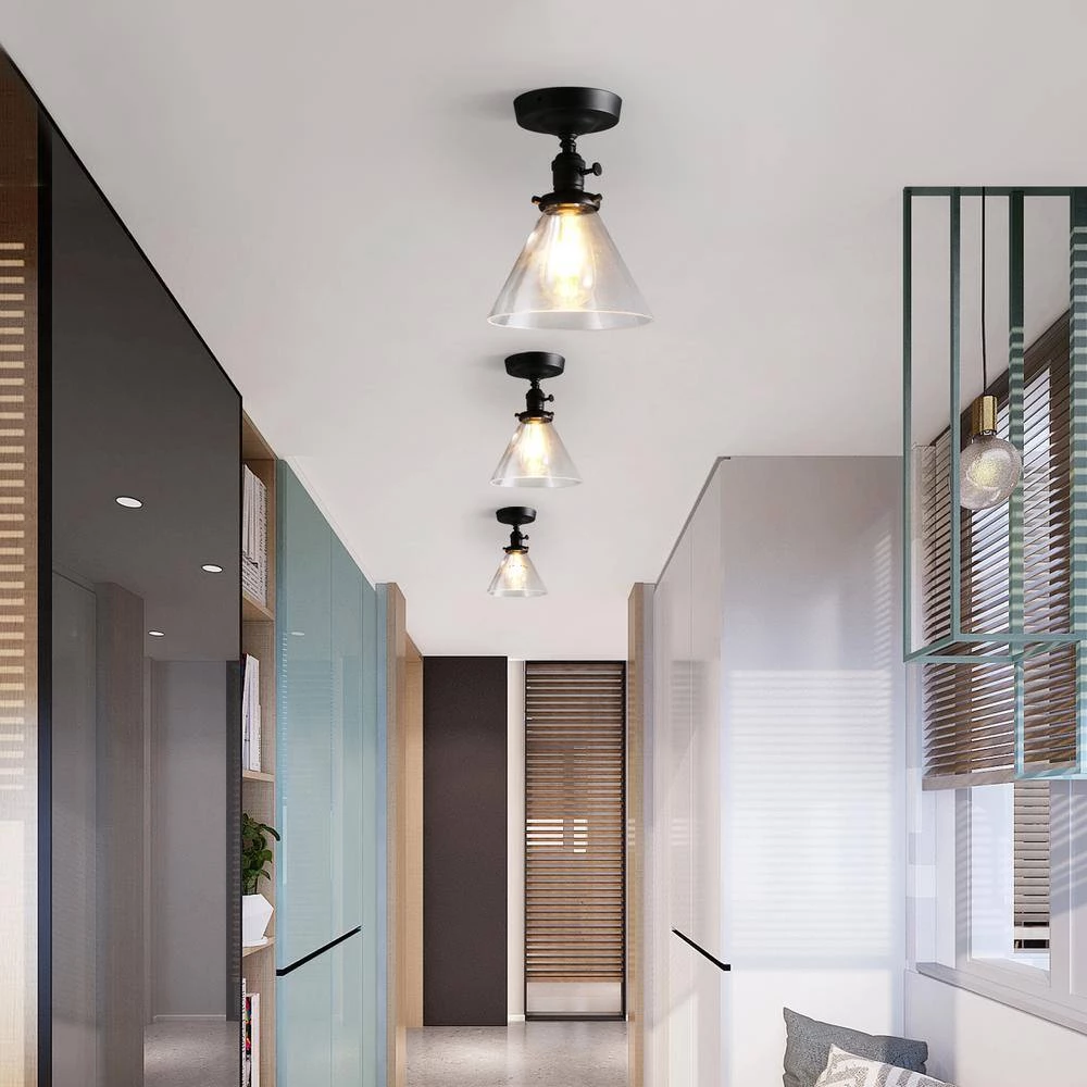 7.3 in. Black Metal Semi-Flush Mount Light with Shade by Cedar Hill 4 7.3 in. Black Metal Semi-Flush Mount Light with Shade by Cedar Hill - Image 3