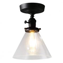 7.3 in. Black Metal Semi-Flush Mount Light with Shade by Cedar Hill