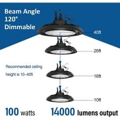 UFO 1ft 300-Watt Equivalent Integrated LED Non Dimmable Black High Bay Light, 5000K, (1 Pack) by Cedar Hill -Bella Depot || ULTRALAST GREEN Sales black cedar hill high bay lights 303002 1f 1000