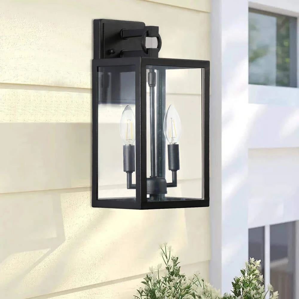 14 in. Black Metal Outdoor Wall Lantern Sconce Light by Cedar Hill 4 14 in. Black Metal Outdoor Wall Lantern Sconce Light by Cedar Hill - Image 2