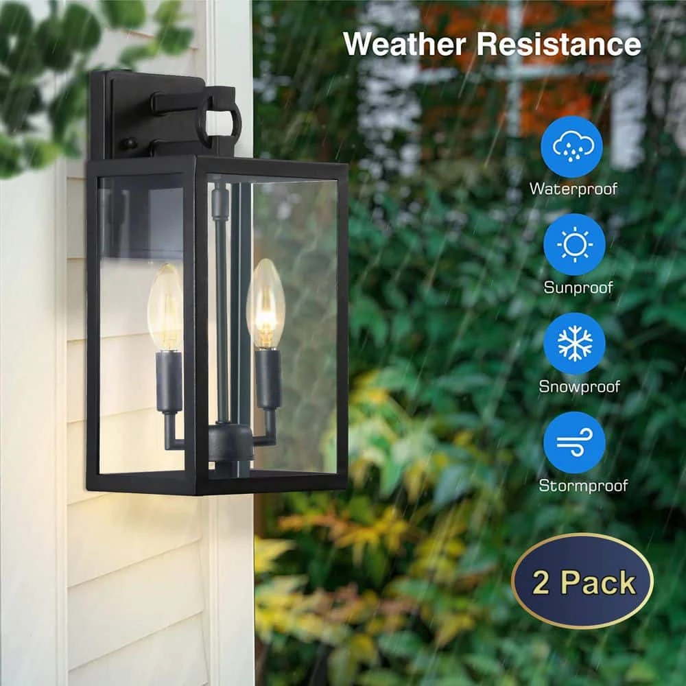 14 in. Black Metal Outdoor Wall Lantern Sconce Light (Set of 2) by Cedar Hill 6 14 in. Black Metal Outdoor Wall Lantern Sconce Light (Set of 2) by Cedar Hill - Image 4