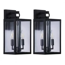 14 in. Black Metal Outdoor Wall Lantern Sconce Light (Set of 2) by Cedar Hill