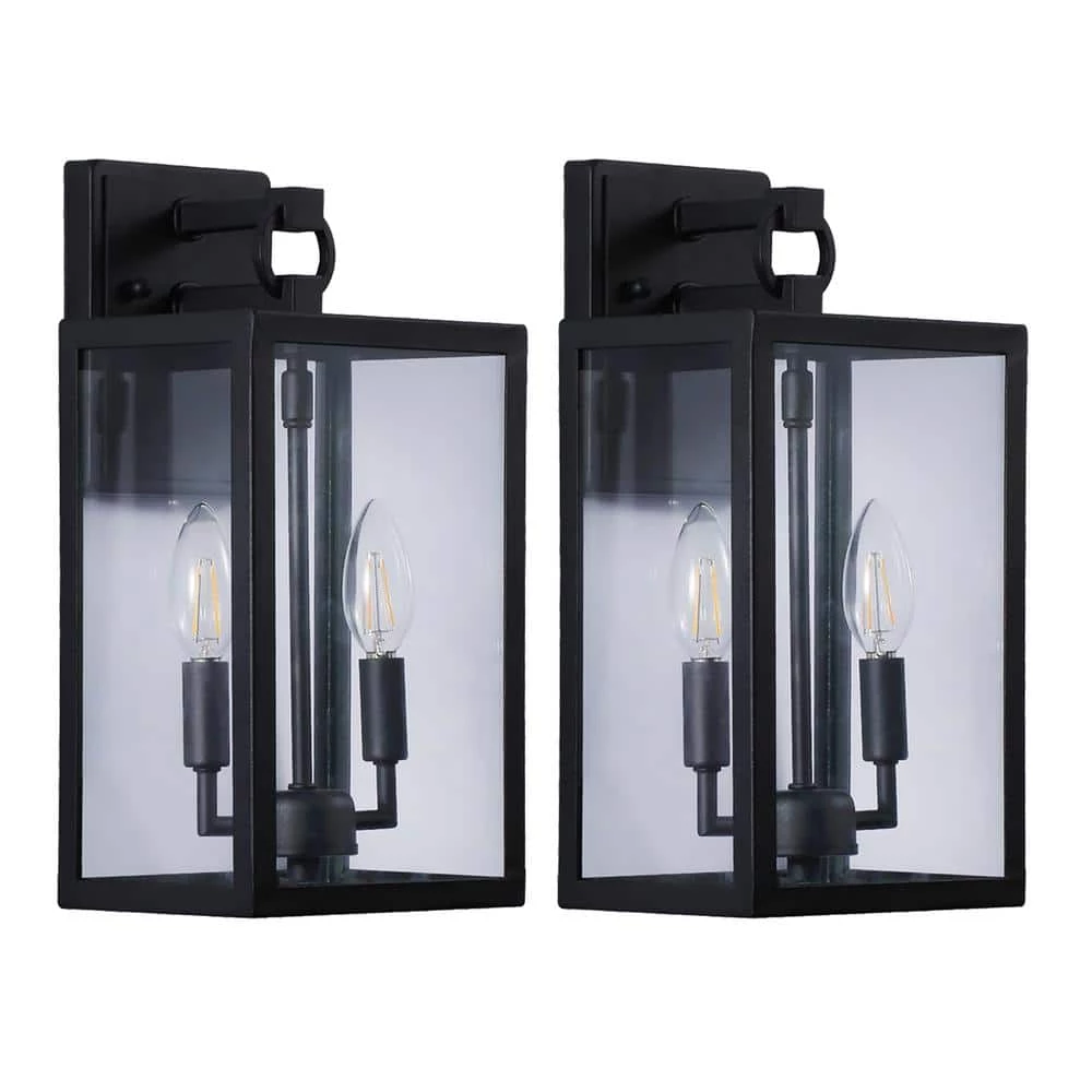 14 in. Black Metal Outdoor Wall Lantern Sconce Light (Set of 2) by Cedar Hill 3 14 in. Black Metal Outdoor Wall Lantern Sconce Light (Set of 2) by Cedar Hill