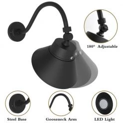 10"LED Black Angle Shade gooseneck Barn light with photocell, 42W, 4000Lumens by Cedar Hill -Bella Depot || ULTRALAST GREEN Sales black cedar hill outdoor sconces 165001 4f 1000