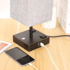 15 in. Black Desk lamp with Charging Outlet and USB Port Fabric Shade by Cedar Hill 13 15 in. Black Desk lamp with Charging Outlet and USB Port Fabric Shade by Cedar Hill -Bella Depot || ULTRALAST GREEN Sales black cedar hill table lamps 411008 44 1000