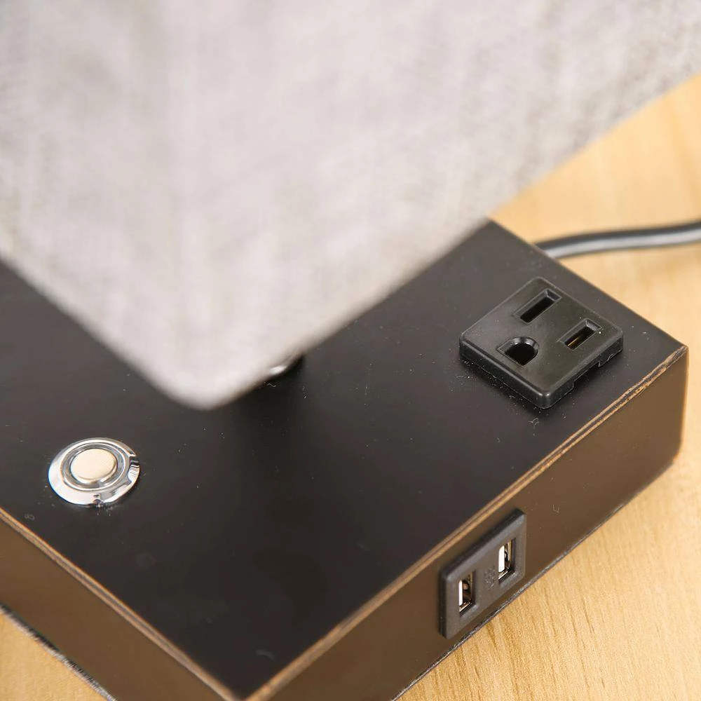 15 in. Black Desk lamp with Charging Outlet and USB Port Fabric Shade by Cedar Hill 8 15 in. Black Desk lamp with Charging Outlet and USB Port Fabric Shade by Cedar Hill - Image 6