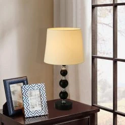 17 in. Black Table Lamp with Fabric Shade by Cedar Hill -Bella Depot || ULTRALAST GREEN Sales black cedar hill table lamps 414302 44 1000