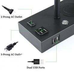 17 in. Black Wireless Charging Table Lamp with USB Port by Cedar Hill -Bella Depot || ULTRALAST GREEN Sales black cedar hill table lamps 415802 1f 1000