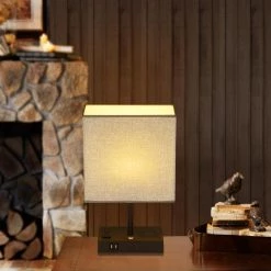17 in. Black Wireless Charging Table Lamp with USB Port by Cedar Hill