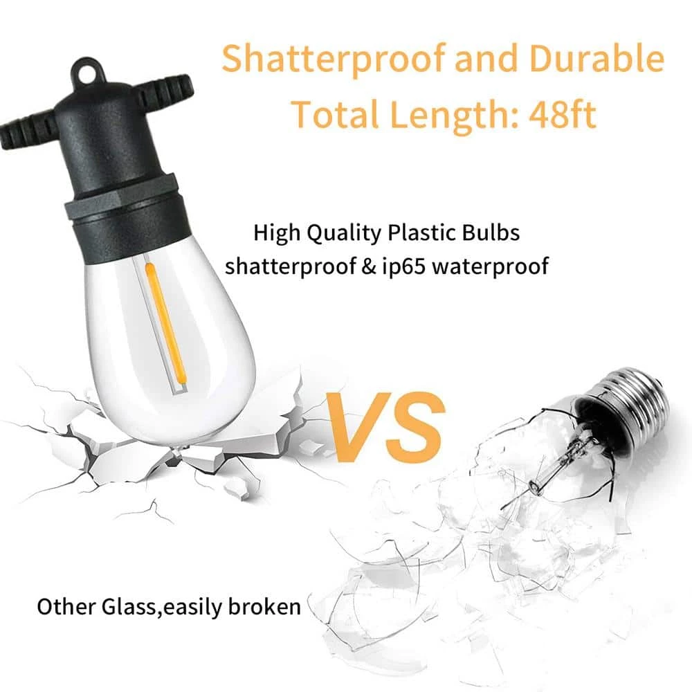 15-Light Outdoor/Indoor 48 ft. Plug-in Globe Bulb LED String Lights with S14 Single Filament Bulbs by Cedar Hill 5 15-Light Outdoor/Indoor 48 ft. Plug-in Globe Bulb LED String Lights with S14 Single Filament Bulbs by Cedar Hill - Image 4