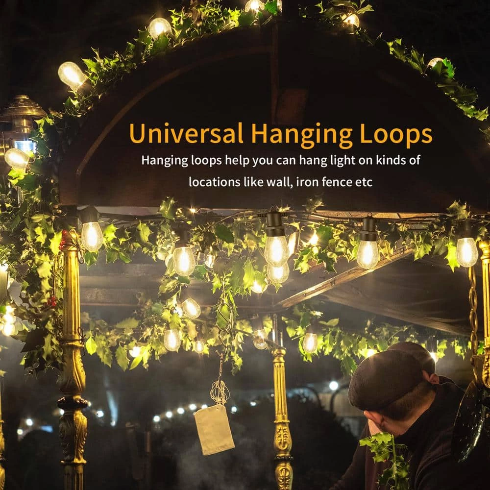 15-Light Outdoor/Indoor 48 ft. Plug-in Globe Bulb LED String Lights with S14 Single Filament Bulbs by Cedar Hill 3 15-Light Outdoor/Indoor 48 ft. Plug-in Globe Bulb LED String Lights with S14 Single Filament Bulbs by Cedar Hill - Image 2