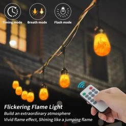 15-Light Outdoor/Indoor 48 ft. Plug-in Globe Bulb Flickering Flame String Light with Remote Decorative Lights by Cedar Hill -Bella Depot || ULTRALAST GREEN Sales black string light cedar hill string lights 108302 44 1000