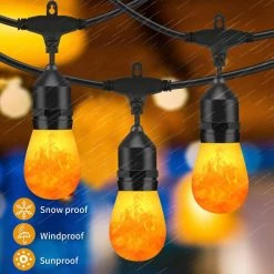 15-Light Outdoor/Indoor 48 ft. Plug-in Globe Bulb Flickering Flame String Light with Remote Decorative Lights by Cedar Hill -Bella Depot || ULTRALAST GREEN Sales black string light cedar hill string lights 108302 4f 1000