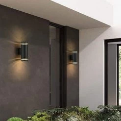 11 in. LED Wall Lights, Waterproof 25-Watt Cylinder Up and Down Wall Lights for Yard Garage by Cedar Hill 15 11 in. LED Wall Lights, Waterproof 25-Watt Cylinder Up and Down Wall Lights for Yard Garage by Cedar Hill -Bella Depot || ULTRALAST GREEN Sales black wall sconce cedar hill outdoor sconces 107402 44 1000