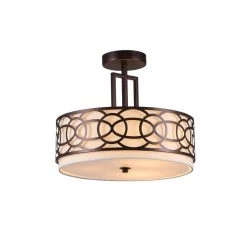 14.5 in. 3-Light Bronze Drum Semi-Flush Mount by Cedar Hill