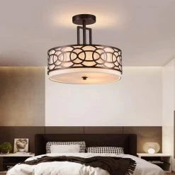 14.5 in. 3-Light Bronze Drum Semi-Flush Mount by Cedar Hill -Bella Depot || ULTRALAST GREEN Sales bronze cedar hill flush mount lights 413406 76 1000