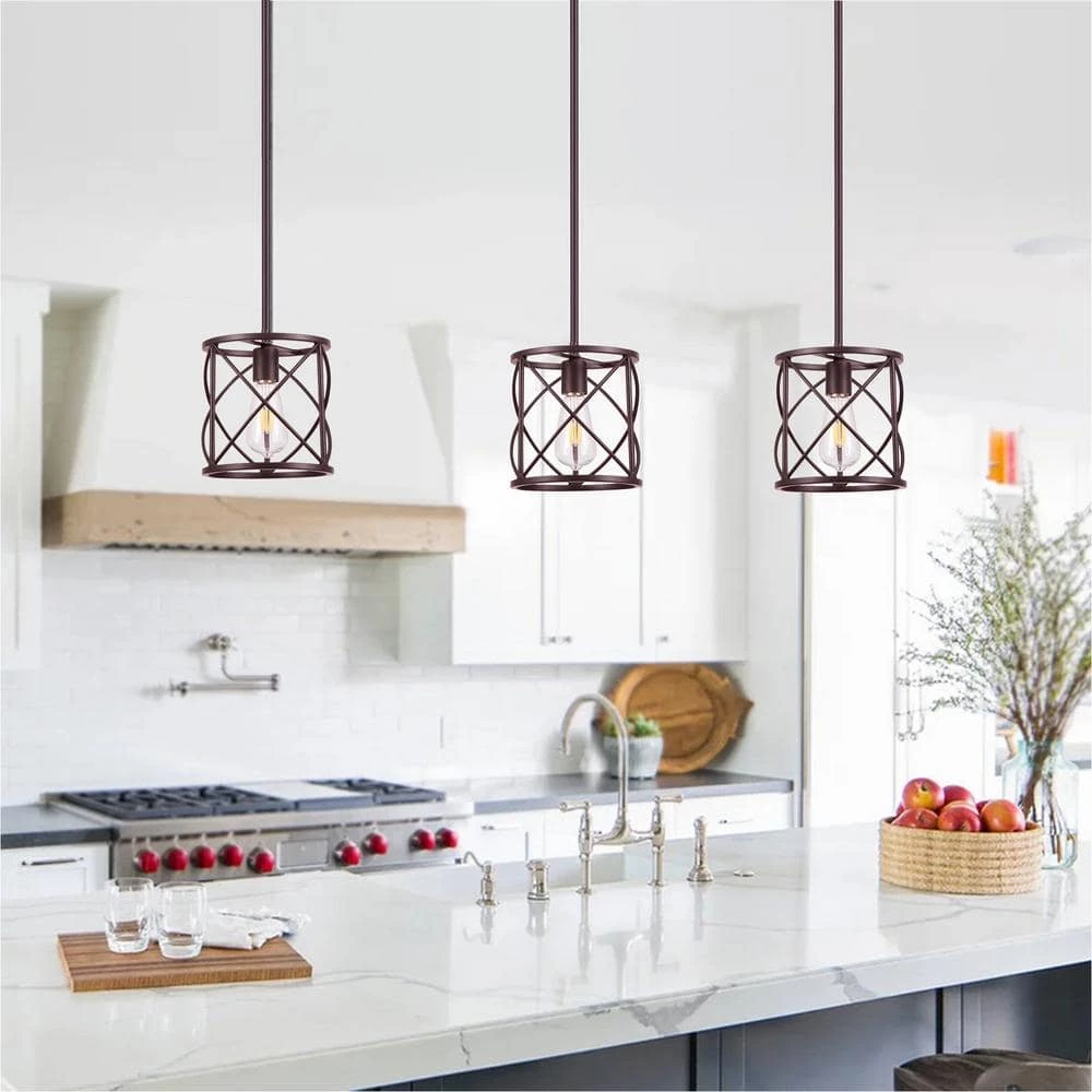 1-Light Brown Stainless Steel Outdoor Lantern Cylinder Pendant by Cedar Hill 5 1-Light Brown Stainless Steel Outdoor Lantern Cylinder Pendant by Cedar Hill - Image 3