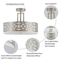 17 in. 4-Light Brushed Nickel Semi-Flush Mount Light by Cedar Hill -Bella Depot || ULTRALAST GREEN Sales brushed nickel cedar hill flush mount lights 418804 44 1000