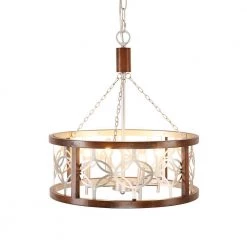 Modern Farmhouse 4-Light Chrome Vintage Wood Drum Chandelier with Adjustable Hanging Chain by Bella Depot -Bella Depot || ULTRALAST GREEN Sales chrome bella depot chandeliers fc4058 4c 1f 1000