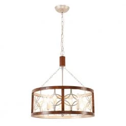 Modern Farmhouse 4-Light Chrome Vintage Wood Drum Chandelier with Adjustable Hanging Chain by Bella Depot -Bella Depot || ULTRALAST GREEN Sales chrome bella depot chandeliers fc4058 4c 4f 1000