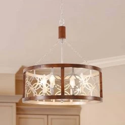 Modern Farmhouse 4-Light Chrome Vintage Wood Drum Chandelier with Adjustable Hanging Chain by Bella Depot -Bella Depot || ULTRALAST GREEN Sales chrome bella depot chandeliers fc4058 4c fa 1000