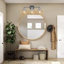3-Light Bathroom Lighting Fixture Modern Glass Shades Chrome Vanity Lights by Cedar Hill -Bella Depot || ULTRALAST GREEN Sales chrome vanity lightng cedar hill vanity lighting 417305 31 1000