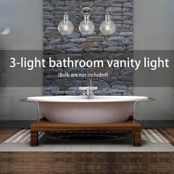 3-Light Bathroom Lighting Fixture Modern Glass Shades Chrome Vanity Lights by Cedar Hill -Bella Depot || ULTRALAST GREEN Sales chrome vanity lightng cedar hill vanity lighting 417305 44 1000