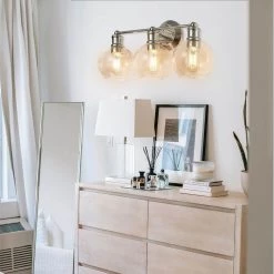3-Light Bathroom Lighting Fixture Modern Glass Shades Chrome Vanity Lights by Cedar Hill -Bella Depot || ULTRALAST GREEN Sales chrome vanity lightng cedar hill vanity lighting 417305 fa 1000