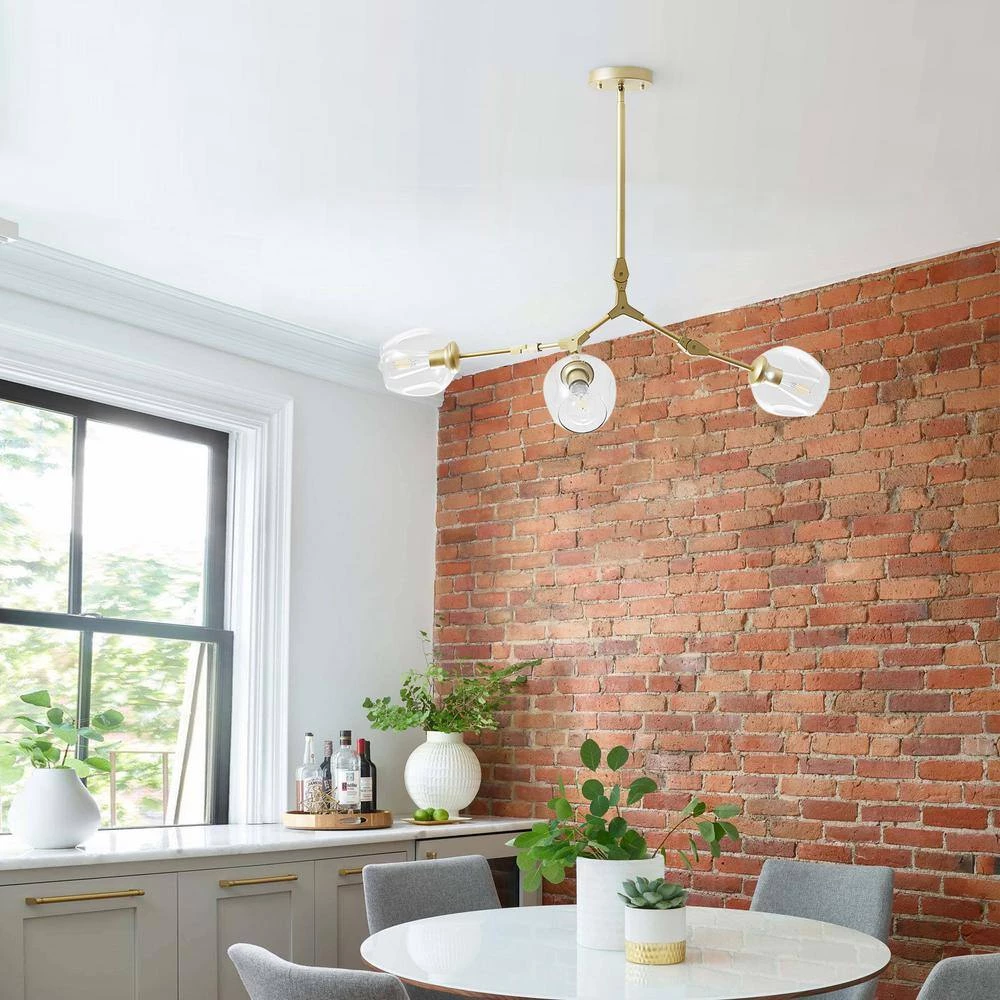 3-Light Clear Modern Linear Chandelier with Gold Adjustable Arms and Glass Shades by Bella Depot 9 3-Light Clear Modern Linear Chandelier with Gold Adjustable Arms and Glass Shades by Bella Depot - Image 7