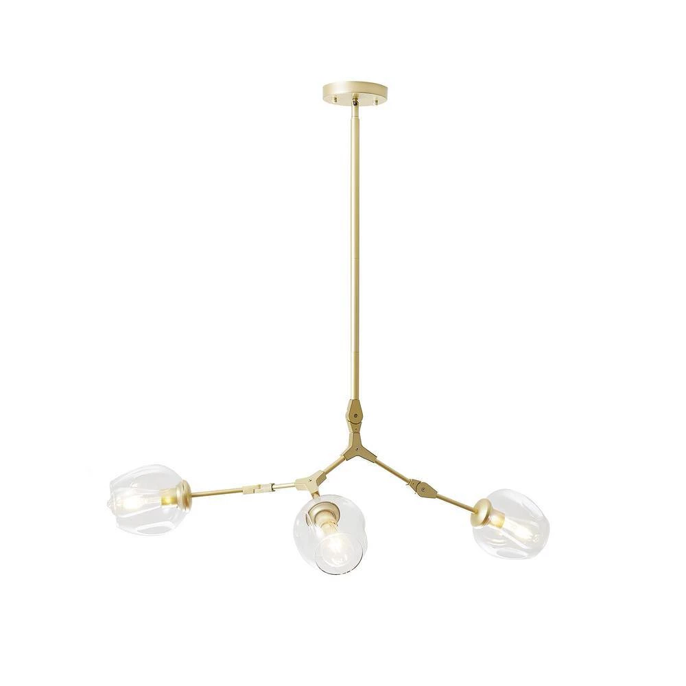 3-Light Clear Modern Linear Chandelier with Gold Adjustable Arms and Glass Shades by Bella Depot 5 3-Light Clear Modern Linear Chandelier with Gold Adjustable Arms and Glass Shades by Bella Depot - Image 3
